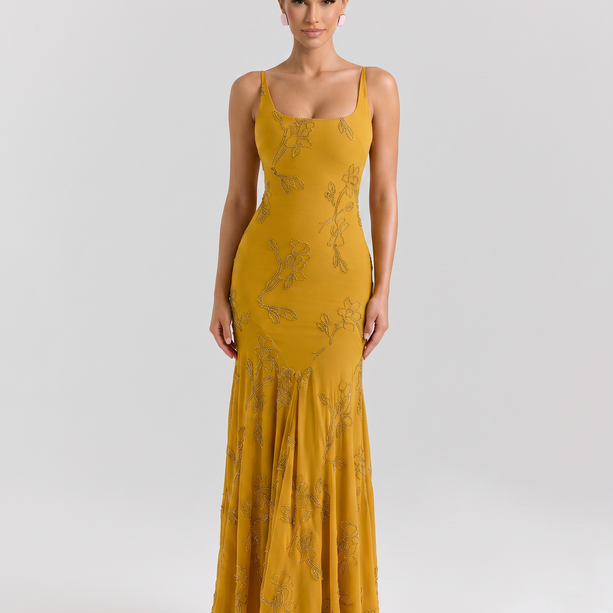 Evie | Maxi Dress with Beaded Embellishment and Lace-Up Back