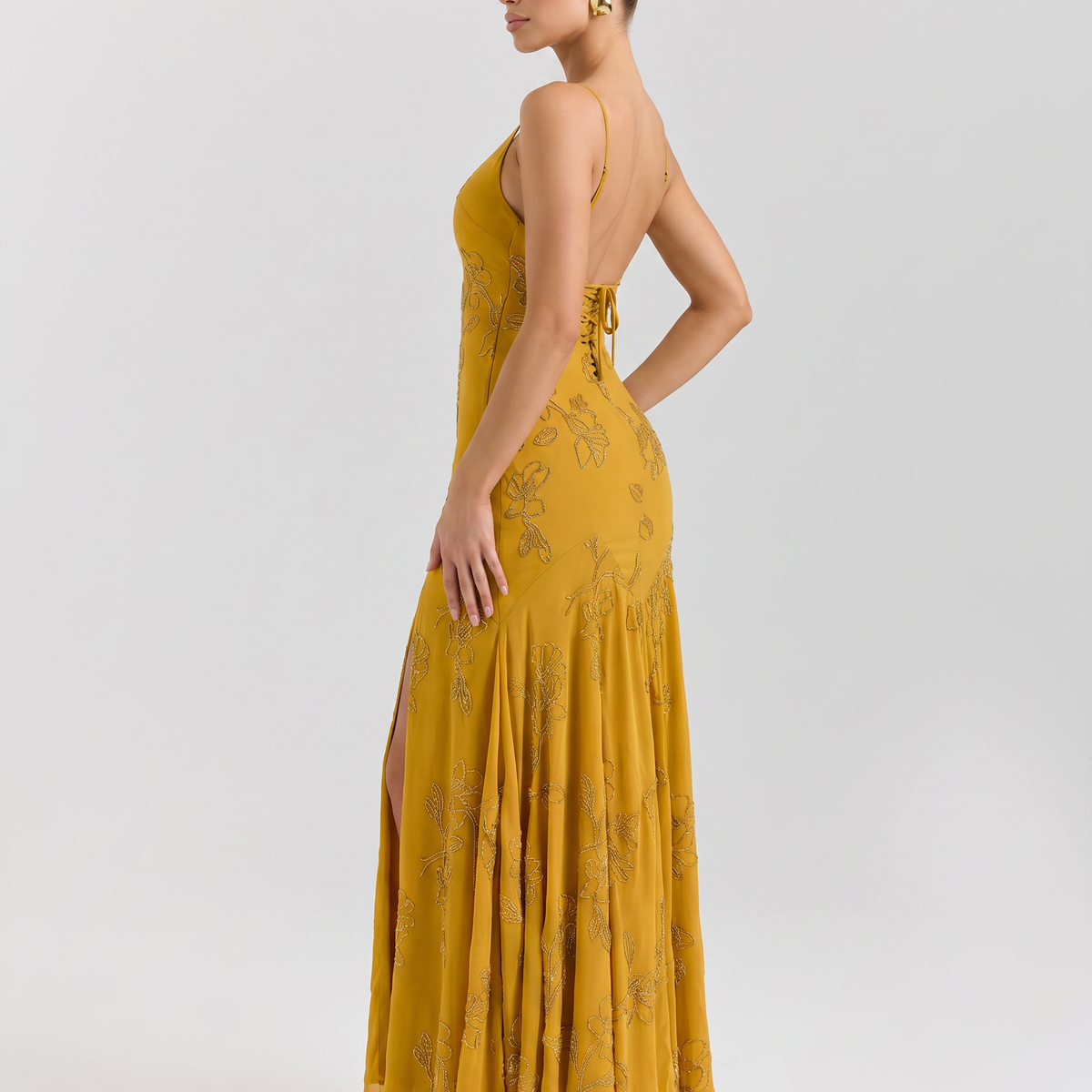 Evie | Maxi Dress with Beaded Embellishment and Lace-Up Back