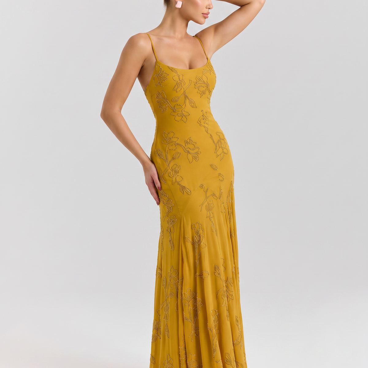 Evie | Maxi Dress with Beaded Embellishment and Lace-Up Back
