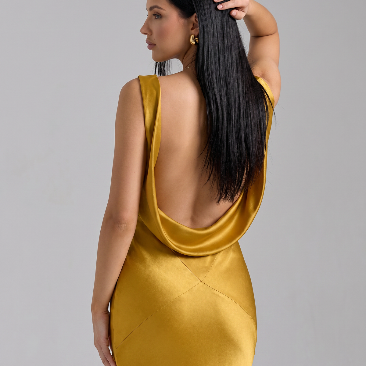Janey | Maxi Dress with Draped Cowl Neck and Open Back