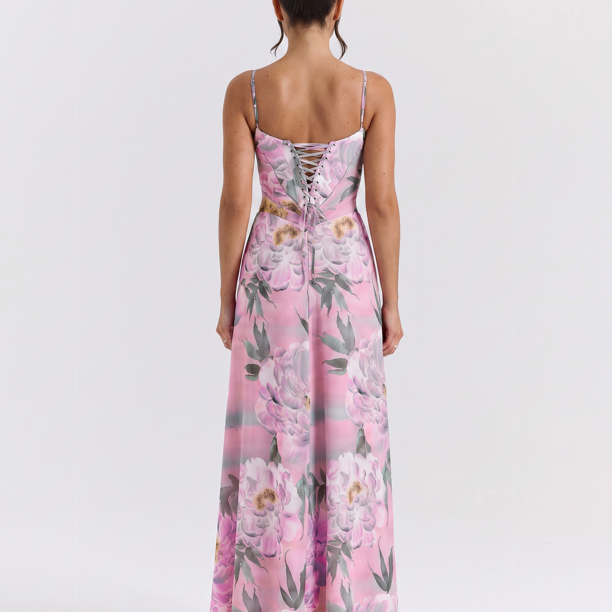 Lottie | Maxi Dress with Floral Print and Lace-Up Back