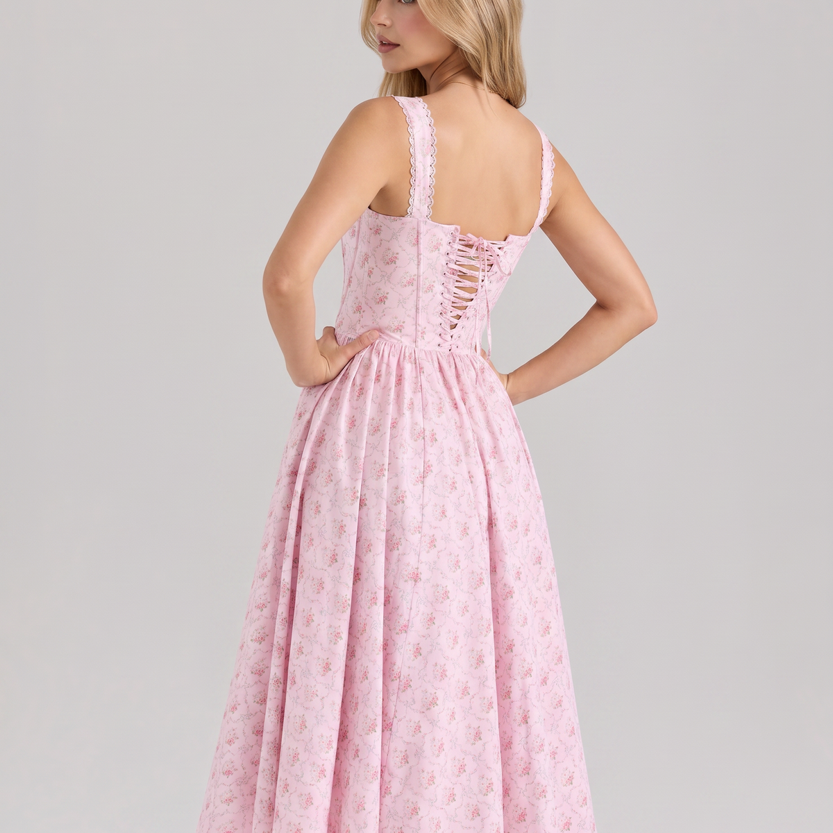 Suzy | Midi Dress with Floral Print and Corset Bodice