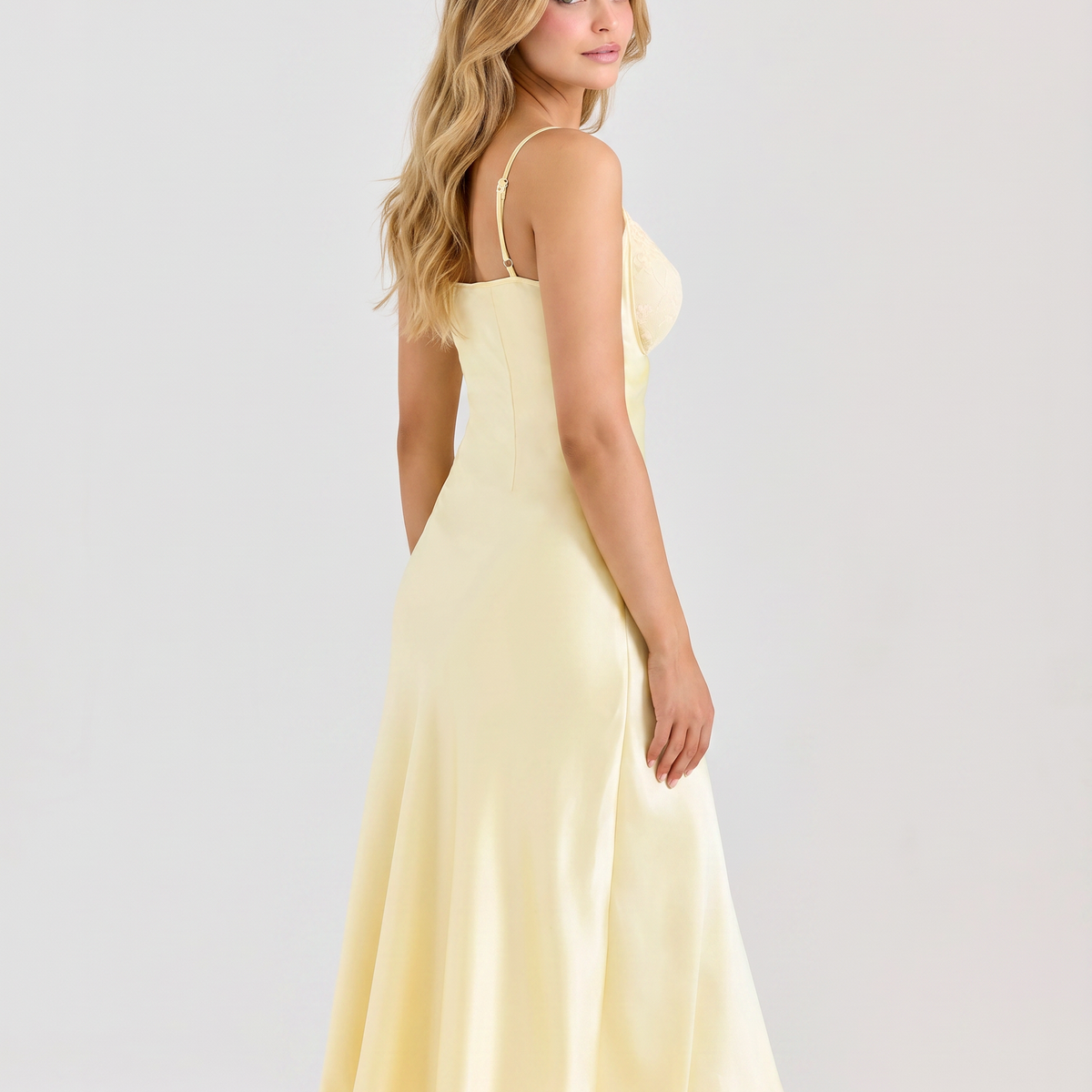 Evelyn | Midi Dress with Satin Finish and Lace Detail