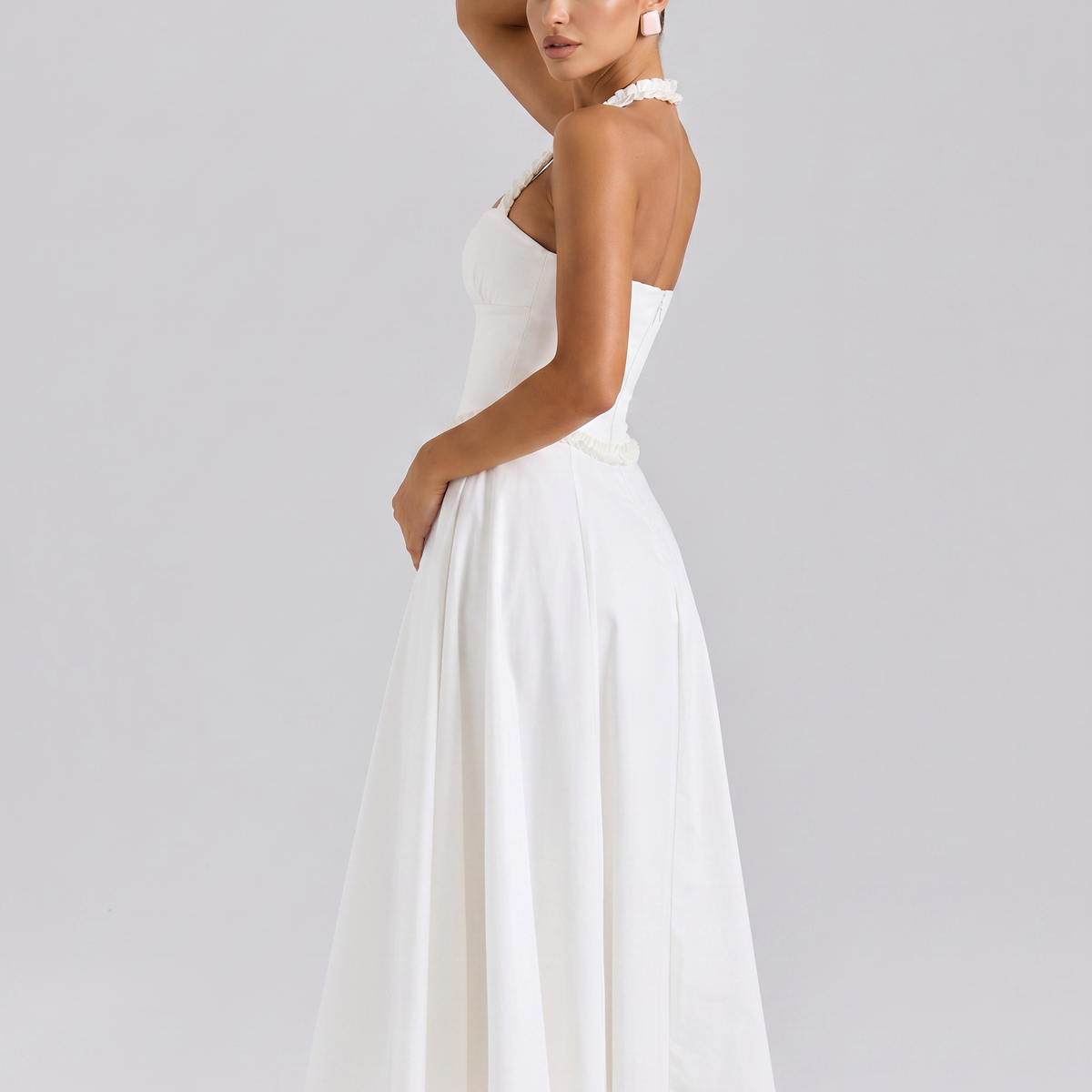 Amelia | Midi Dress with Halter Neck and Corset Bodice