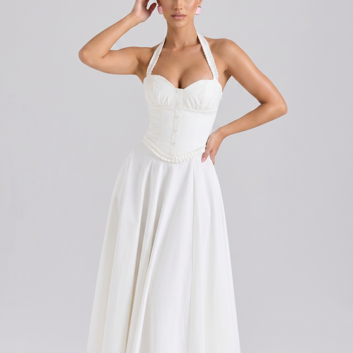Amelia | Midi Dress with Halter Neck and Corset Bodice
