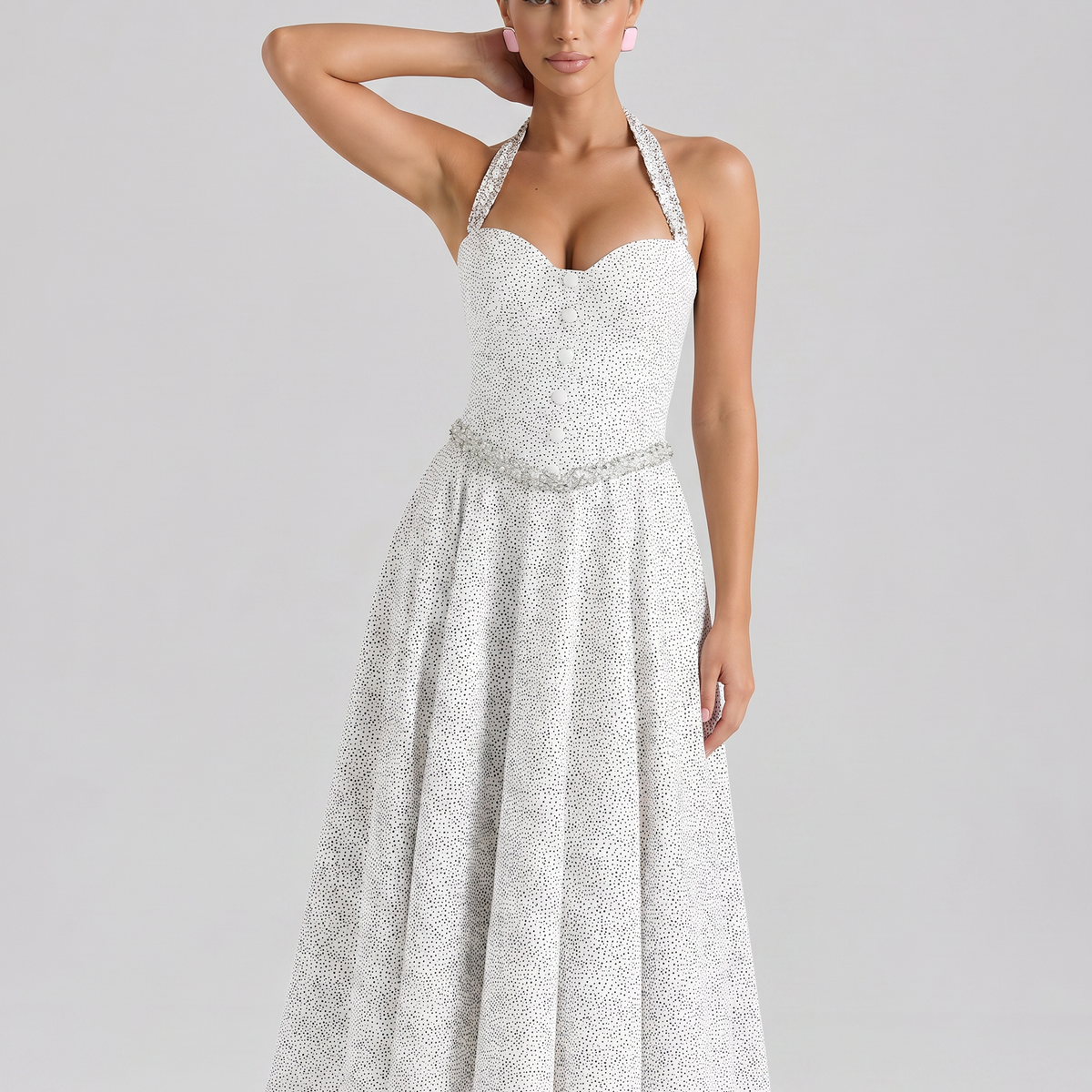 Amelia | Midi Dress with Halter Neck and Corset Bodice