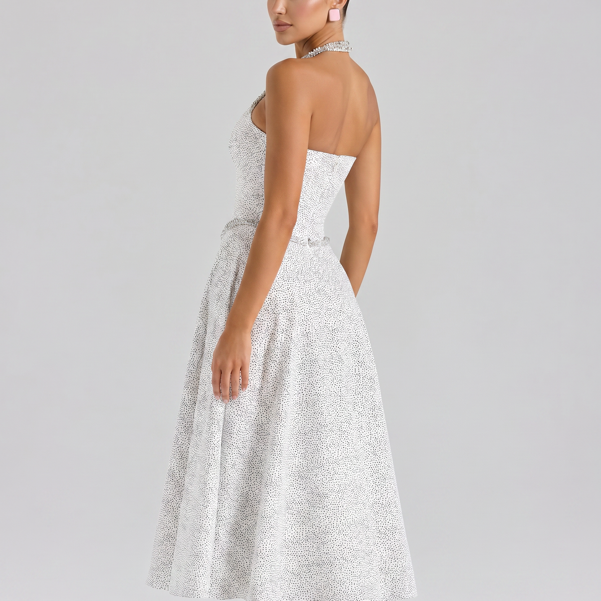 Amelia | Midi Dress with Halter Neck and Corset Bodice