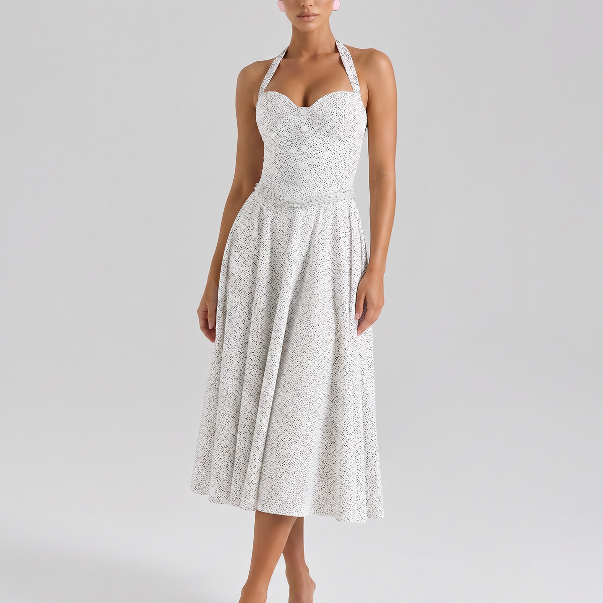 Amelia | Midi Dress with Halter Neck and Corset Bodice