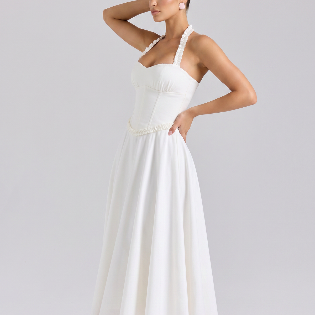 Amelia | Midi Dress with Halter Neck and Corset Bodice