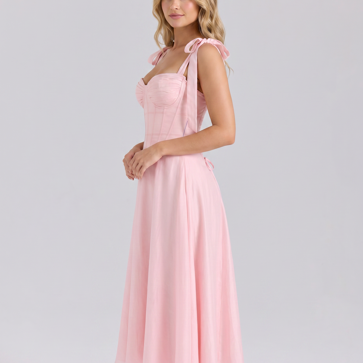 Calliope | Midi Dress with Tie Straps and Corset Waist