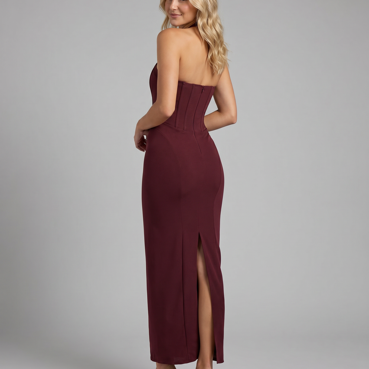 Salome | Midi Dress with Halter Neck and Corset Bodice