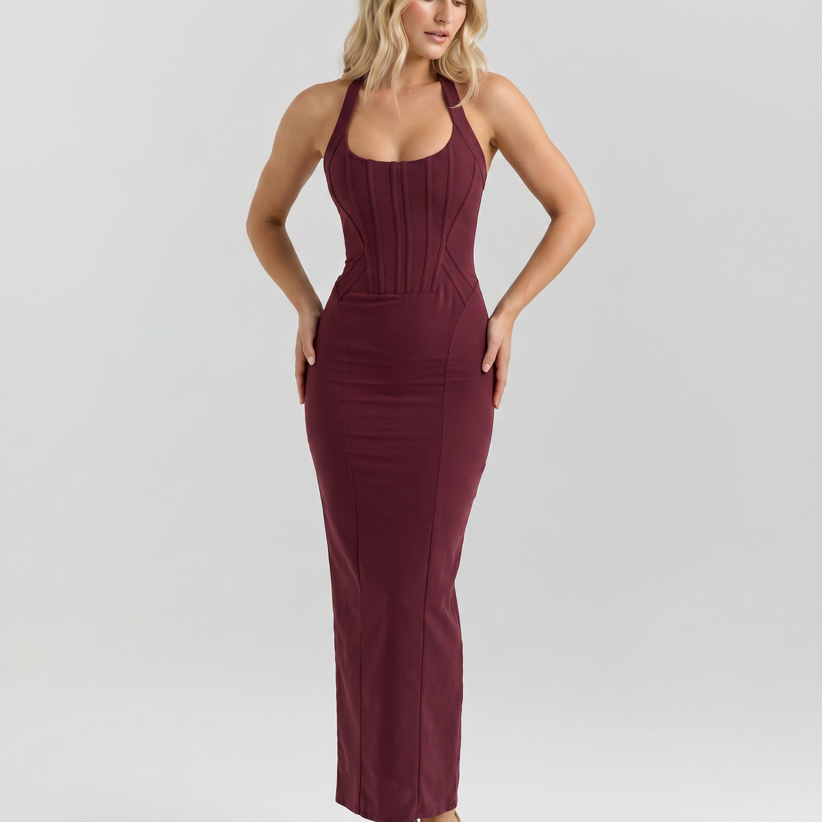 Salome | Midi Dress with Halter Neck and Corset Bodice