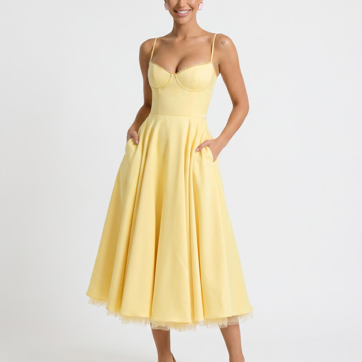 Jianna | Midi Dress with Tulle Skirt and Underwired Bodice