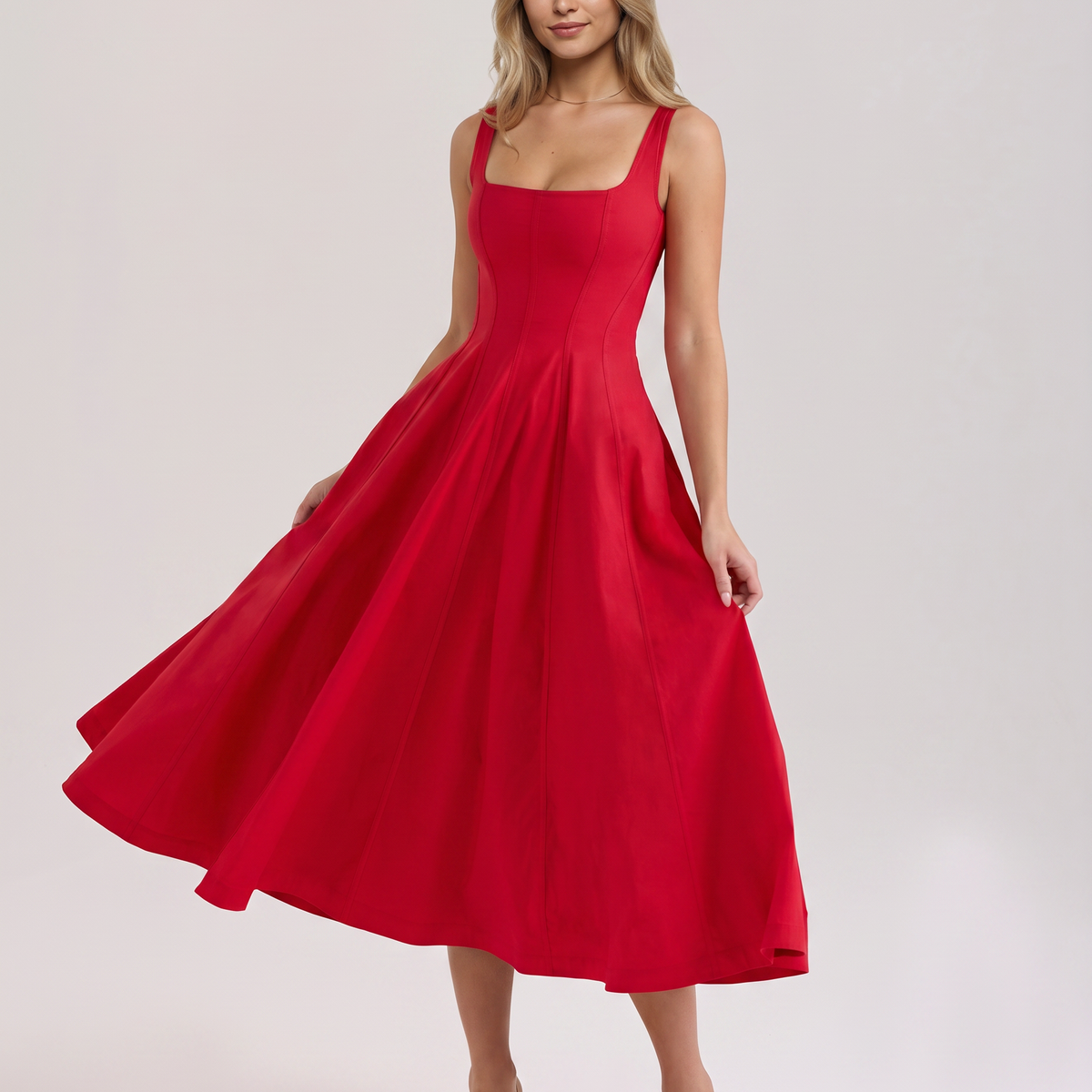 Bronwyn | Midi Sundress with Square Neck and Lace-Up Back