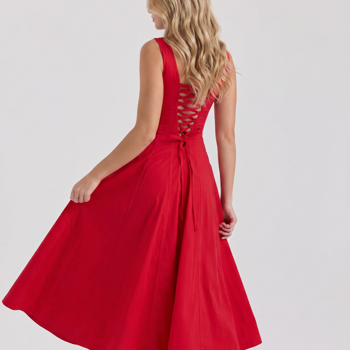 Bronwyn | Midi Sundress with Square Neck and Lace-Up Back