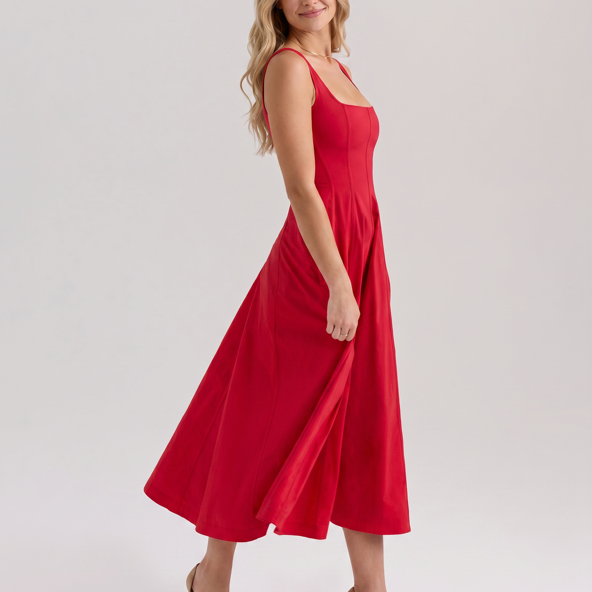 Bronwyn | Midi Sundress with Square Neck and Lace-Up Back