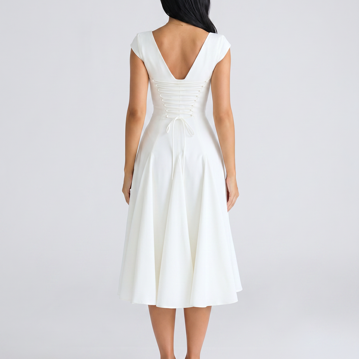 Calantha | Midi Dress with Square Neck and Cap Sleeves