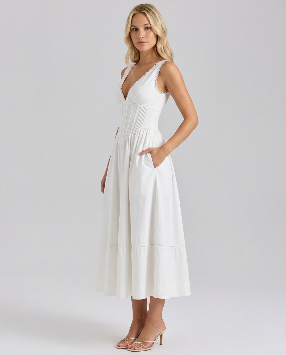 Earlene | Midi Sundress with Corset Waist Panel