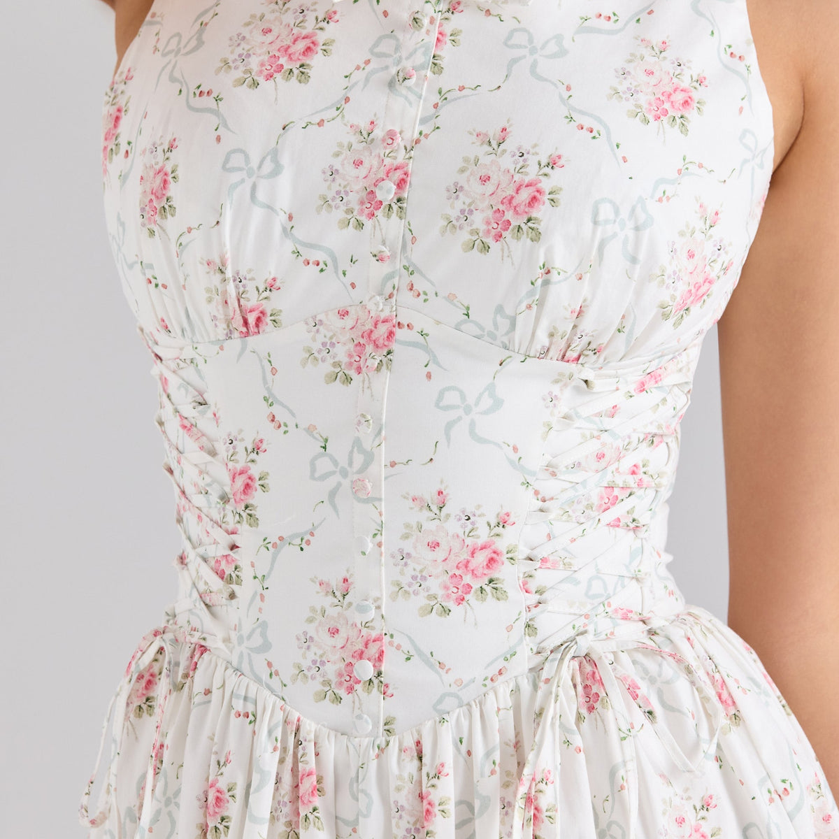 Rosalie | Lace-Up Midi Dress with Printed Skirt