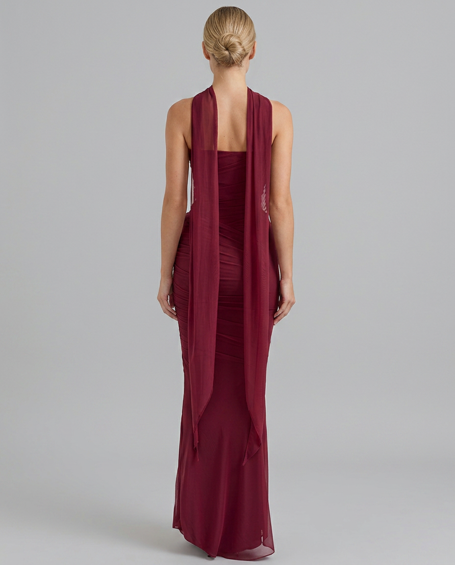 Helen | Strapless Maxi Dress with Corset Bodice and Neck Scarf