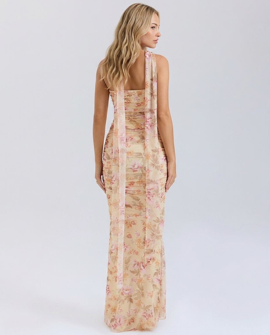 Helen | Strapless Maxi Dress with Corset Bodice and Neck Scarf