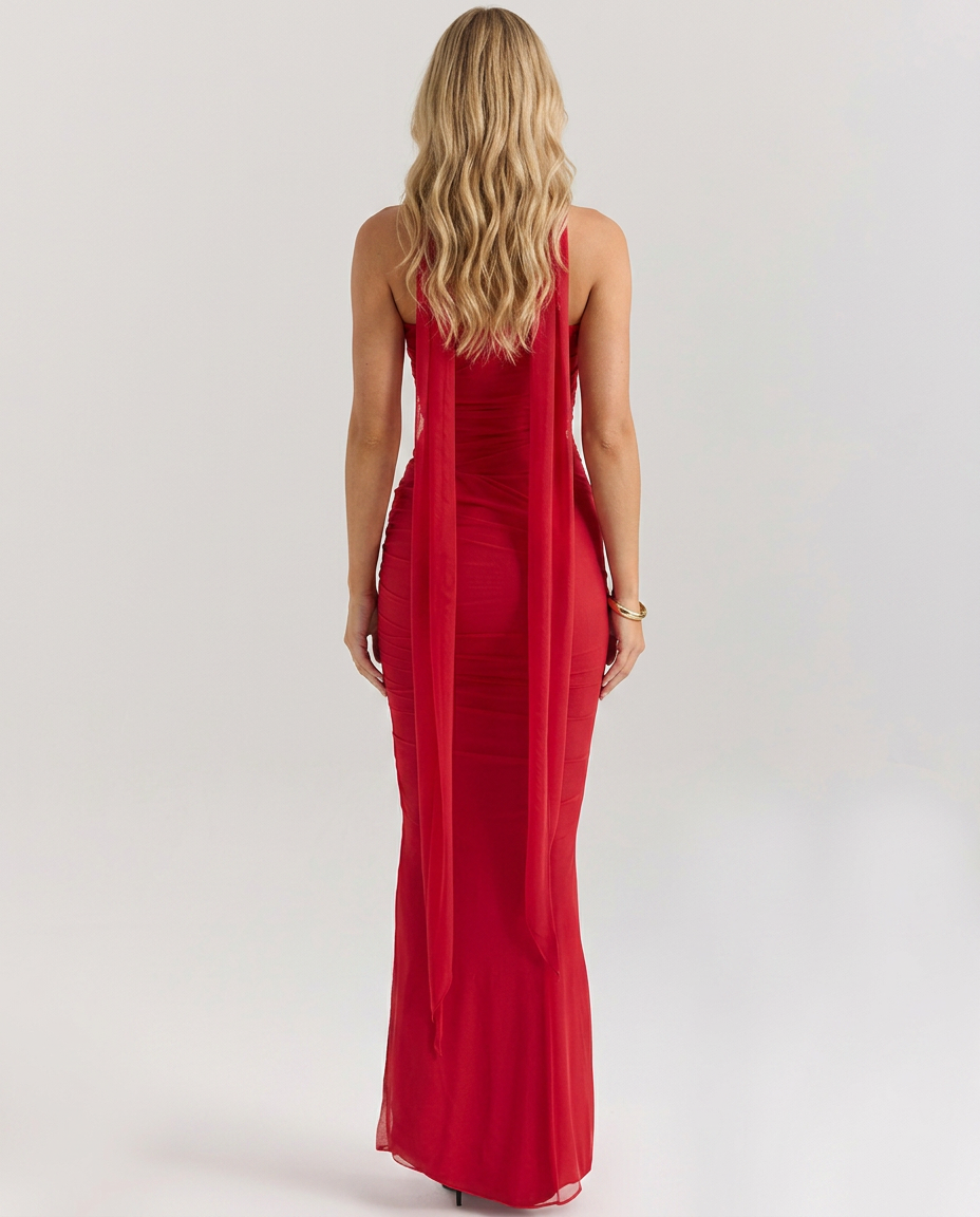 Helen | Strapless Maxi Dress with Corset Bodice and Neck Scarf