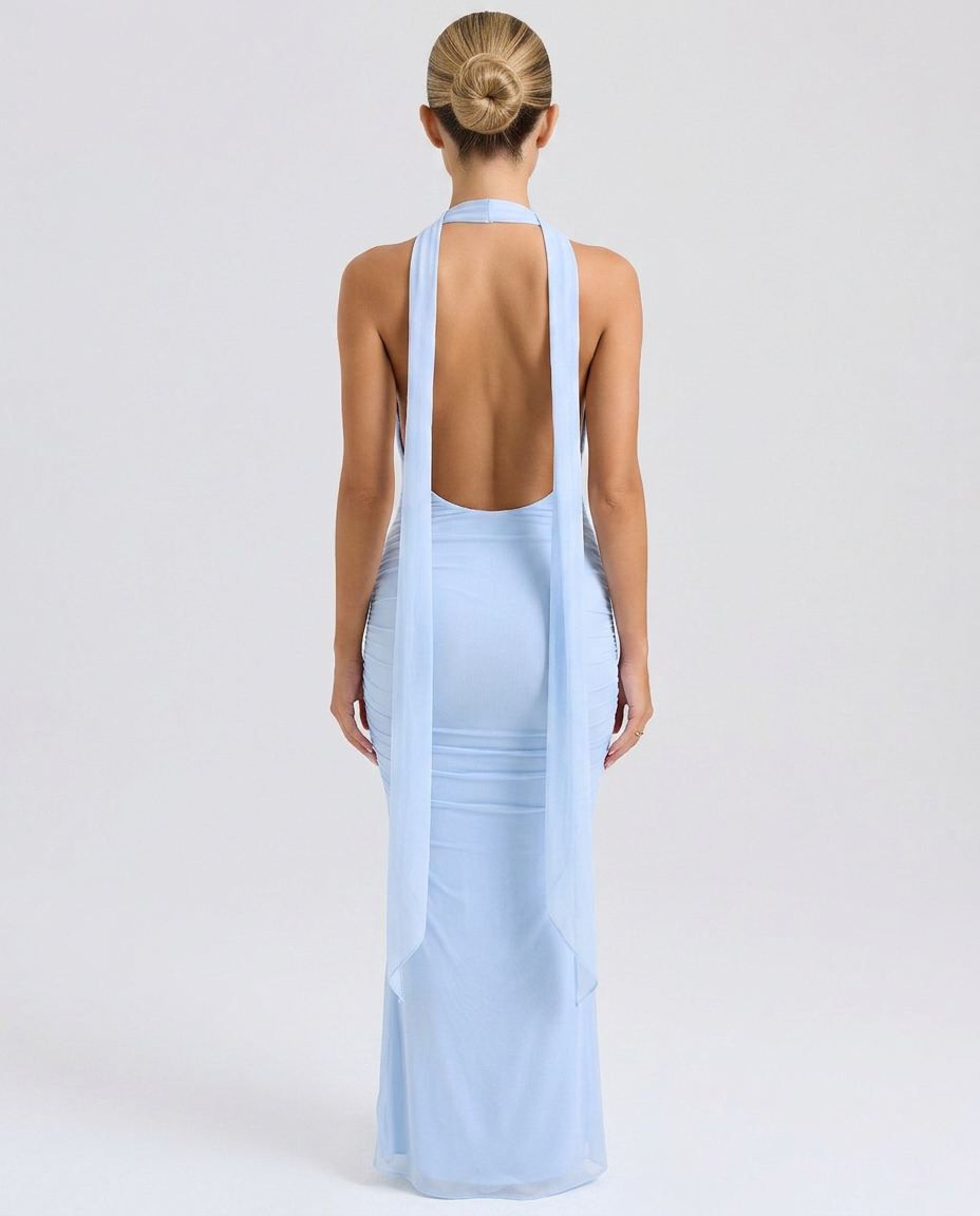 Helen | Strapless Maxi Dress with Corset Bodice and Neck Scarf