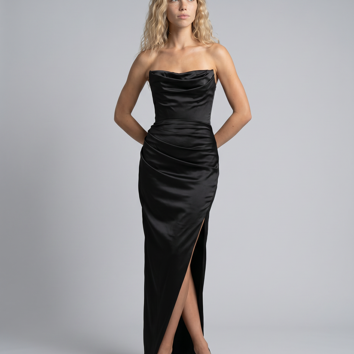 Robyn | Maxi Dress with Draped Bodice and Side Slit