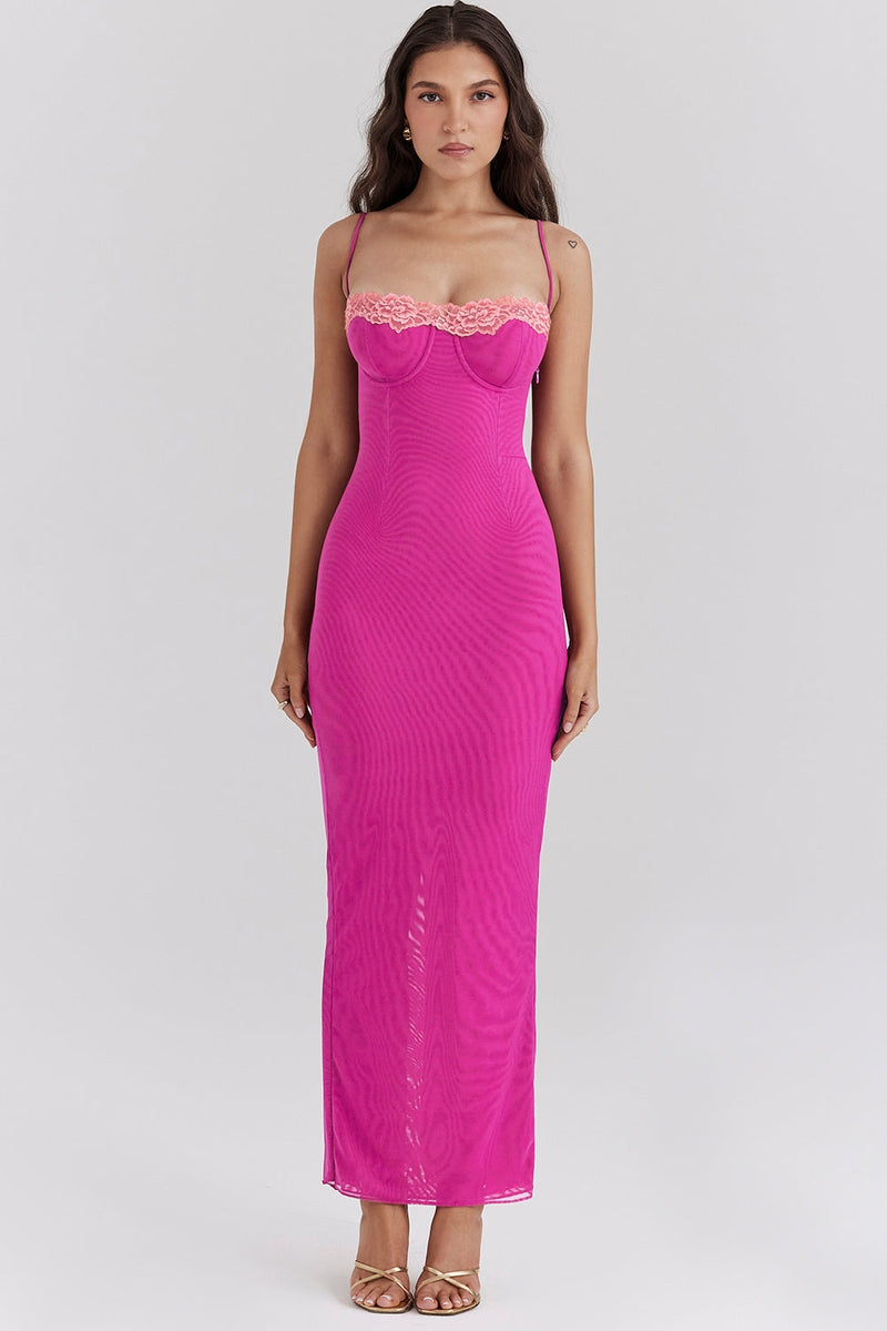 Iris | Maxi Dress with Lace Trim and Back Slit
