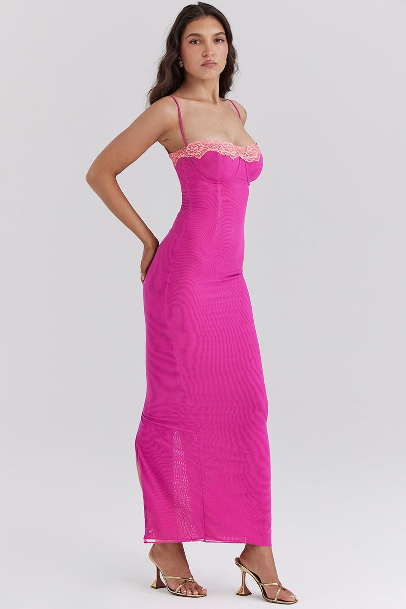 Iris | Maxi Dress with Lace Trim and Back Slit