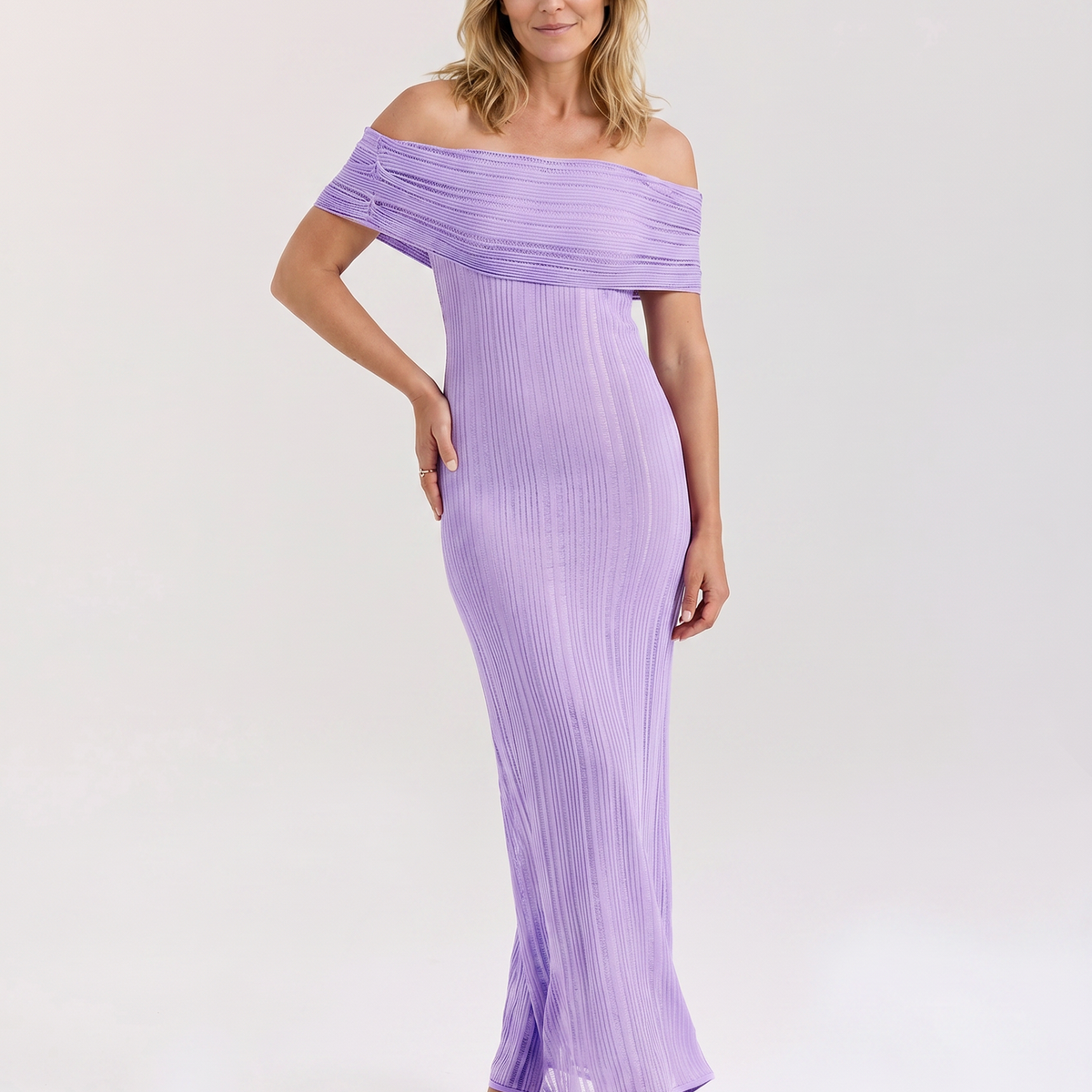 Gwendolyn | Off Shoulder Ribbed Maxi Dress