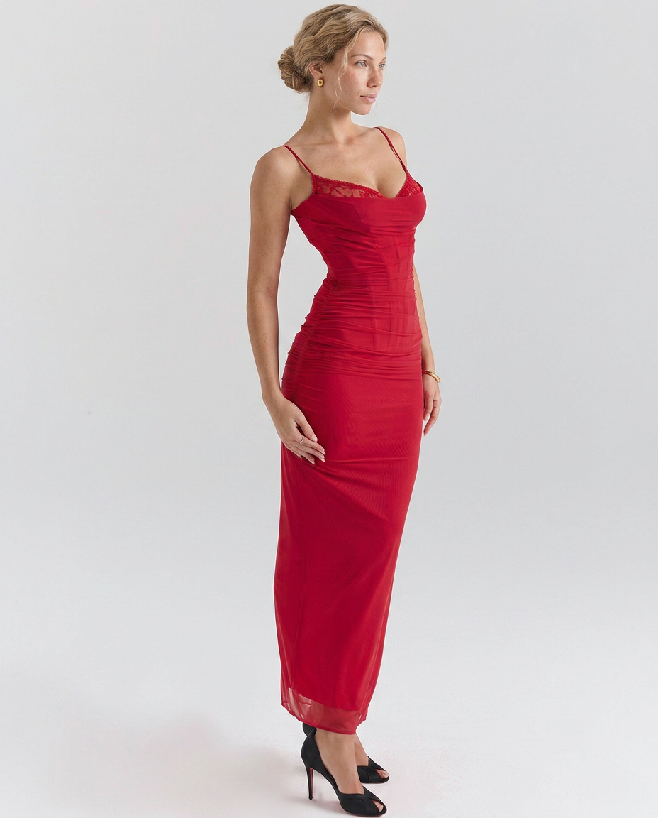 Karyn | Corset Maxi Dress with Ruched Mesh