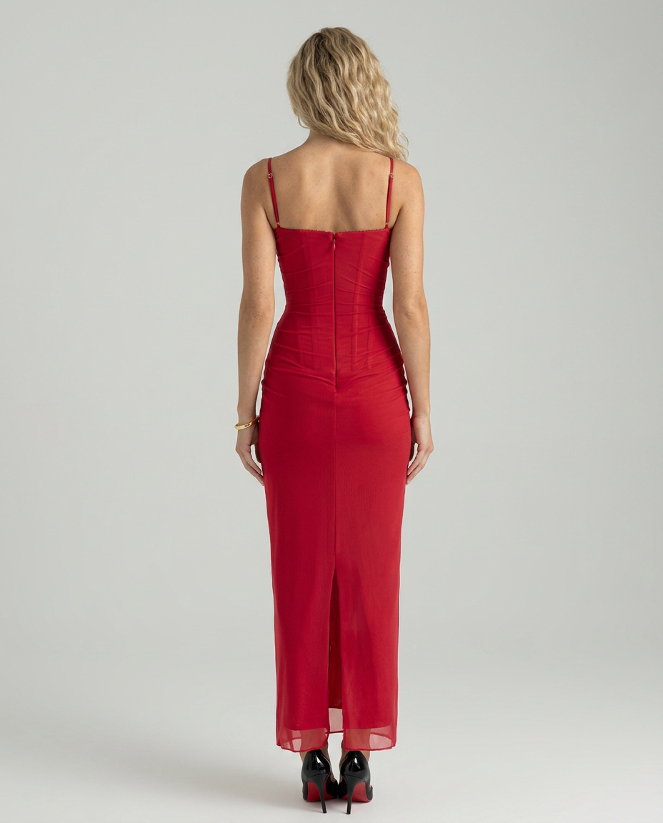 Karyn | Corset Maxi Dress with Ruched Mesh