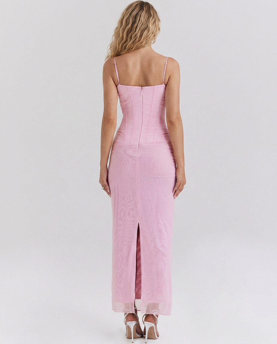Karyn | Corset Maxi Dress with Ruched Mesh