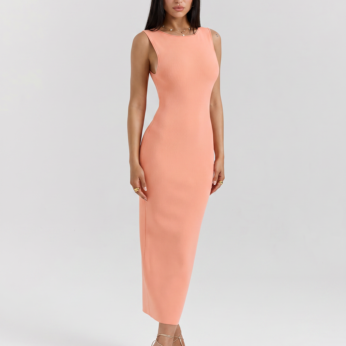 Nalini | Sleeveless Knit Maxi Dress with Back Split
