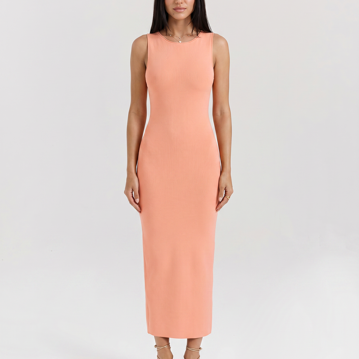 Nalini | Sleeveless Knit Maxi Dress with Back Split