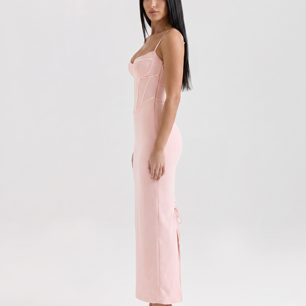 Romola | Mesh Maxi Dress with Corset Bodice and Lace-Up Back