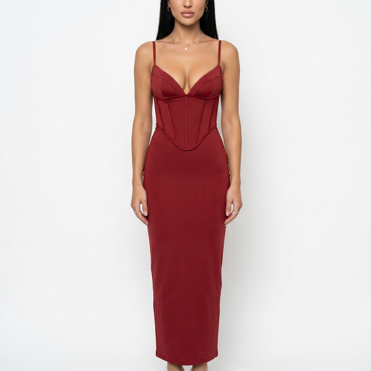 Romola | Mesh Maxi Dress with Corset Bodice and Lace-Up Back