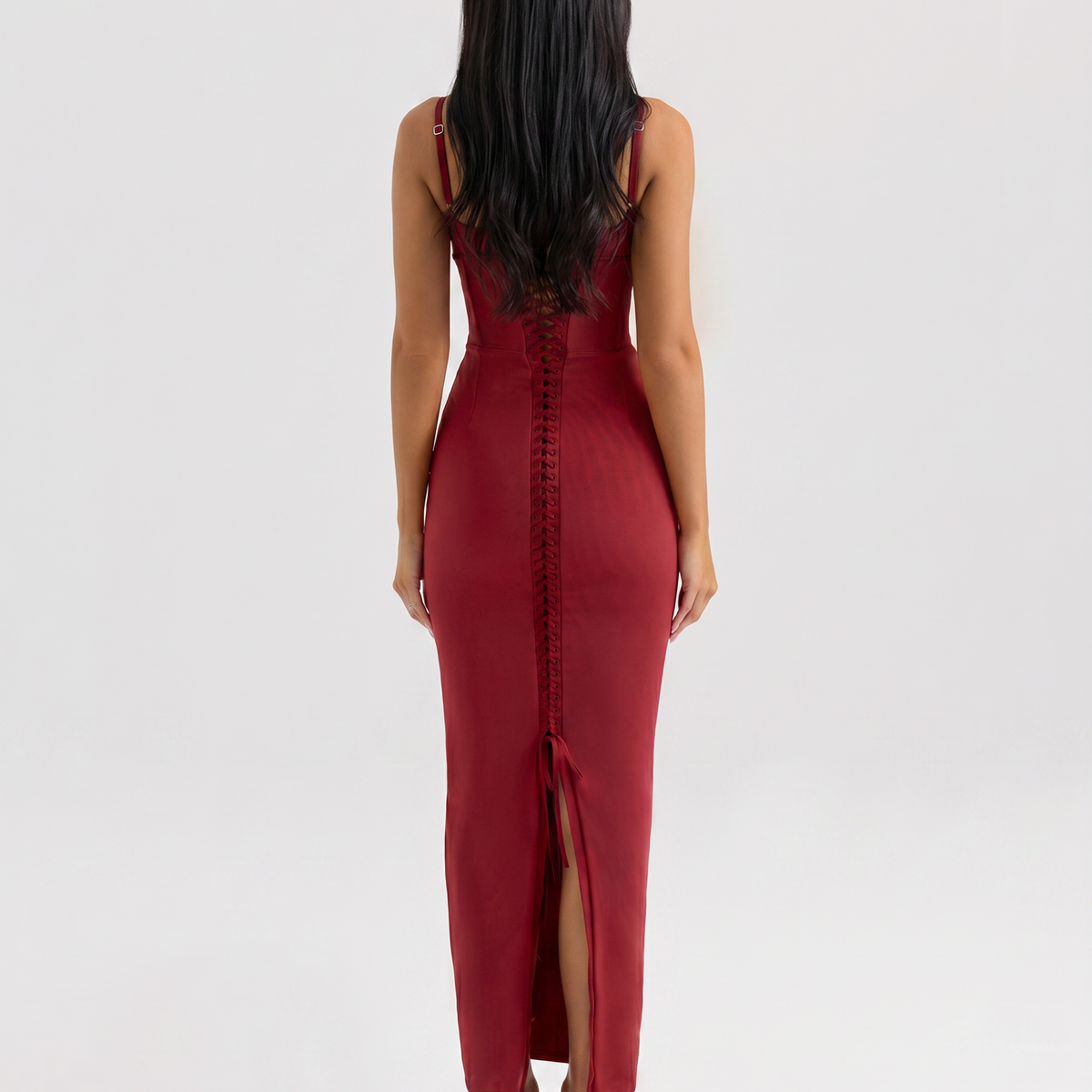 Romola | Mesh Maxi Dress with Corset Bodice and Lace-Up Back