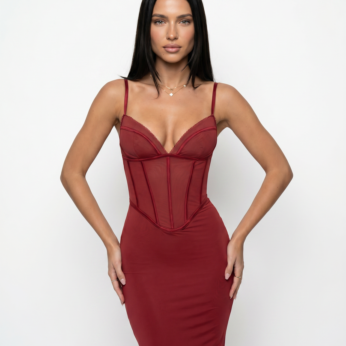 Romola | Mesh Maxi Dress with Corset Bodice and Lace-Up Back
