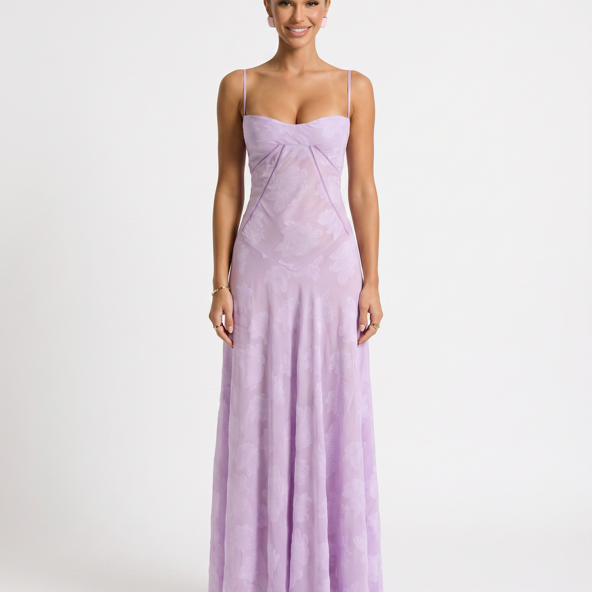 Cassidy | Maxi Dress with Lace-Up Back and Floral Detail
