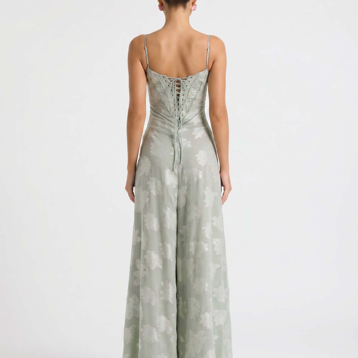 Cassidy | Maxi Dress with Lace-Up Back and Floral Detail