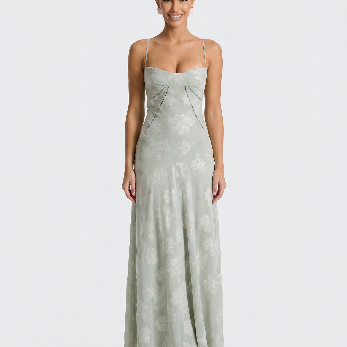 Cassidy | Maxi Dress with Lace-Up Back and Floral Detail