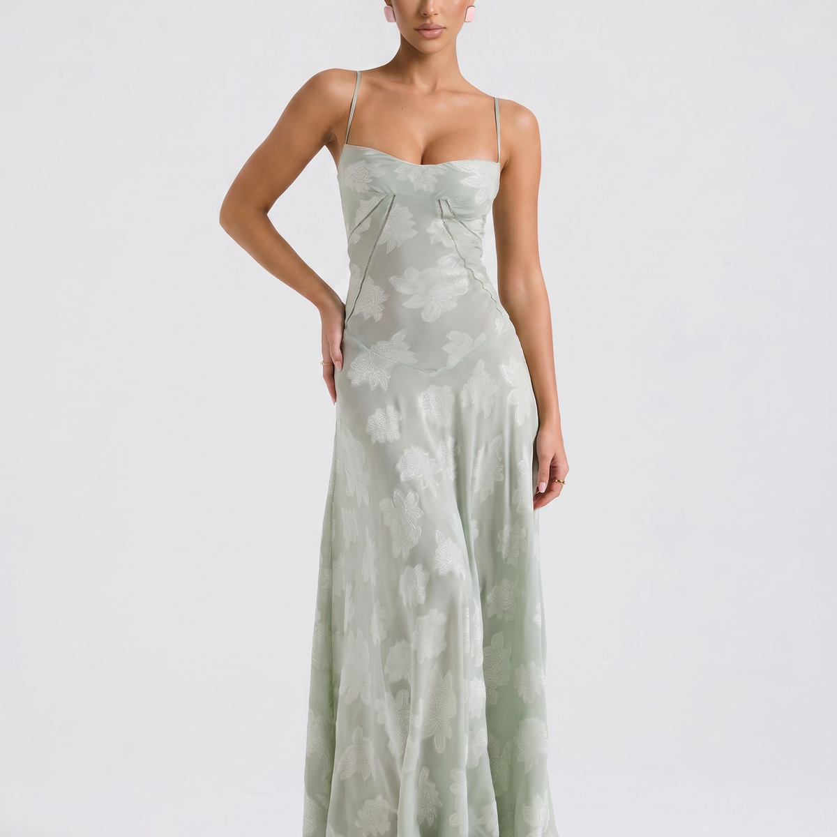 Cassidy | Maxi Dress with Lace-Up Back and Floral Detail
