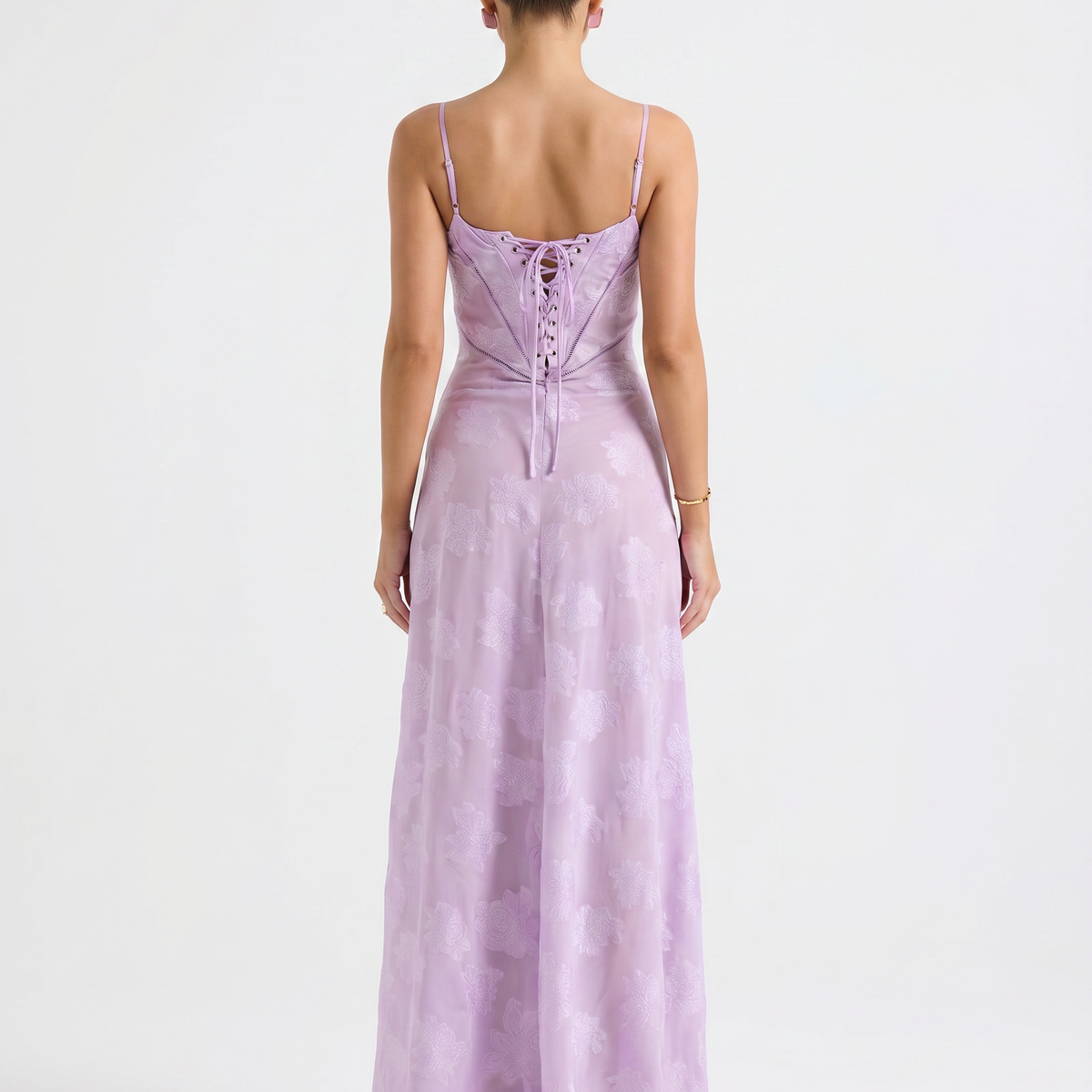 Cassidy | Maxi Dress with Lace-Up Back and Floral Detail