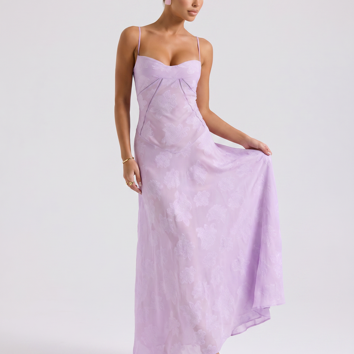Cassidy | Maxi Dress with Lace-Up Back and Floral Detail