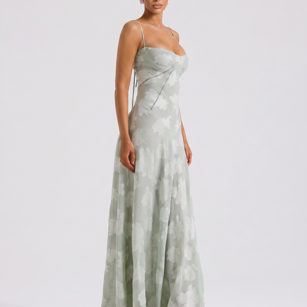 Cassidy | Maxi Dress with Lace-Up Back and Floral Detail