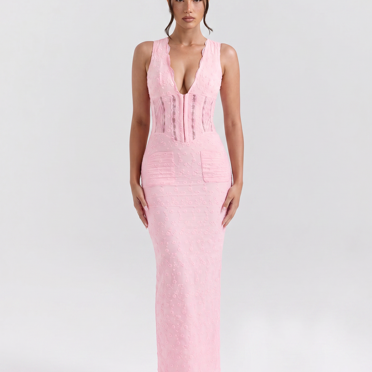 Jocelyn | Maxi Dress with Plunge Neck and Lace Panels