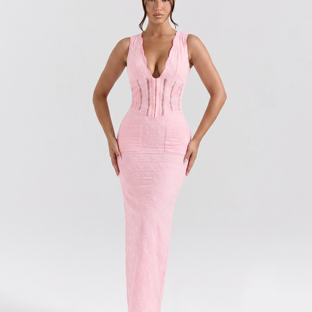 Jocelyn | Maxi Dress with Plunge Neck and Lace Panels