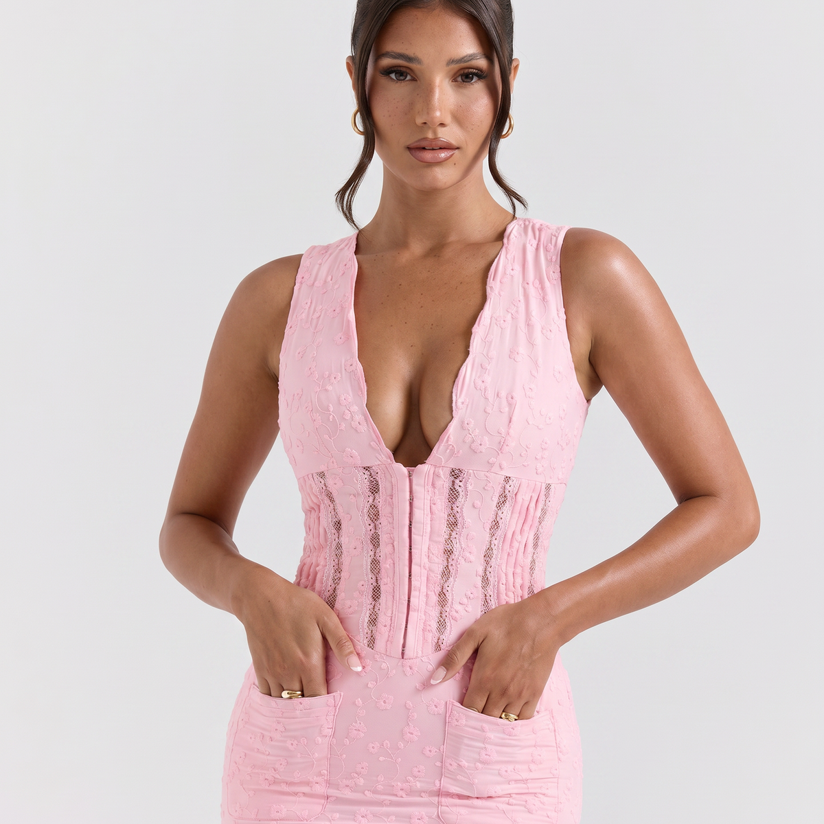 Jocelyn | Maxi Dress with Plunge Neck and Lace Panels